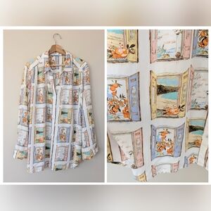 Jane & Delancey Amalfi Coast Beach Window Print Blouse Rolltab Tunic 2X Oranges